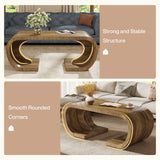 Tribesigns Farmhouse Coffee Table, 47" Heavy Duty C-Shaped Center Table with Curved Base, Large Tea Table for Living Room, Entertainment Room, Home Office, Rustic Brown Tribesigns