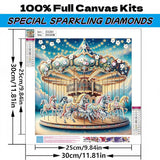 5D Diamond Art Kits for Adults,Carousel Special Shape Diamond Painting Kits for Beginners, DIY Crystal Diamond Dots Gem Art Craft for Home Decor 11.8x11.8 Inch Acelii
