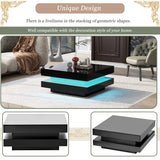 High Gloss Minimalist Design with Plug-in 16-Color LED Lights, 2-Tier Square Coffee Table, Center Table for Living Room, 31.5x31.5x14.2'',Black Harper & Bright Designs