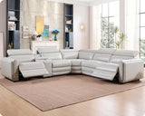 AMERLIFE Power Recliner Sofa, 129 Inch Oversized Reclining Sofa with Console & Speaker, 5 Seats L Shaped Sectional Couch for Living Room, Light Grey Leather AMERLIFE
