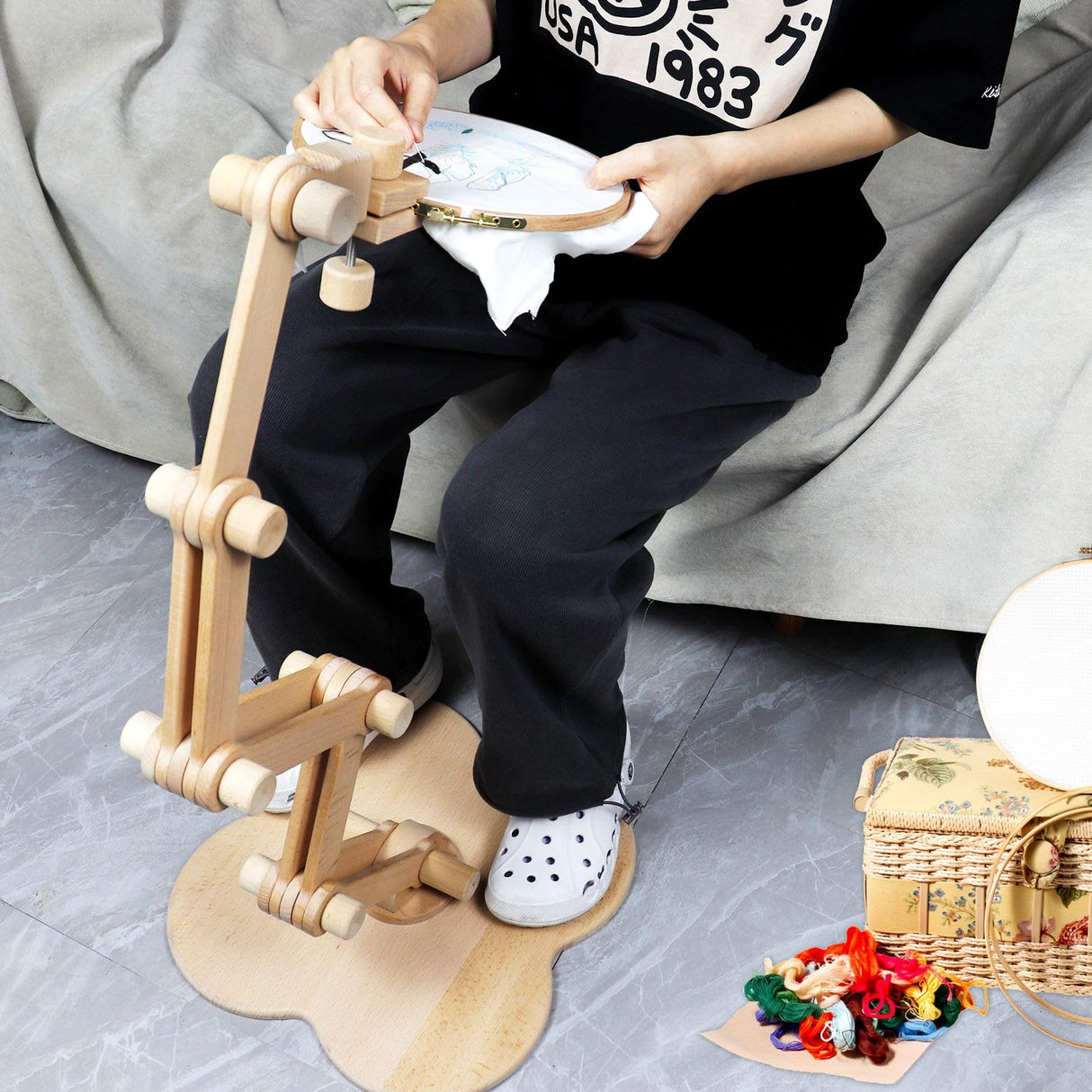 SolidGnik Large Embroidery Stand,Adjustable Embroidery Hoop Holder,Rotated Cross Stitch Stand,Wood Embroidery Hoop Holder SolidGnik