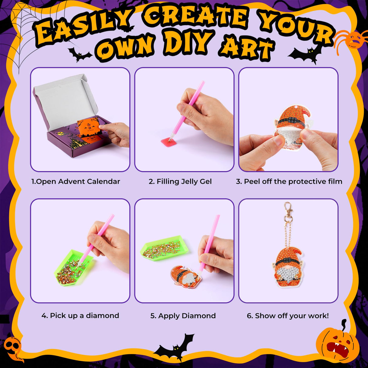 Halloween Diamond Painting Advent Calendar 2025, Unique Gnomes Advent Calendar 24 Days, DIY Crafts Diamond Art Calendar, Keychains, Trick or Treat, Surprise Halloween Gifts for Girls, Kids, Women, Adult (Purple Box) compareye
