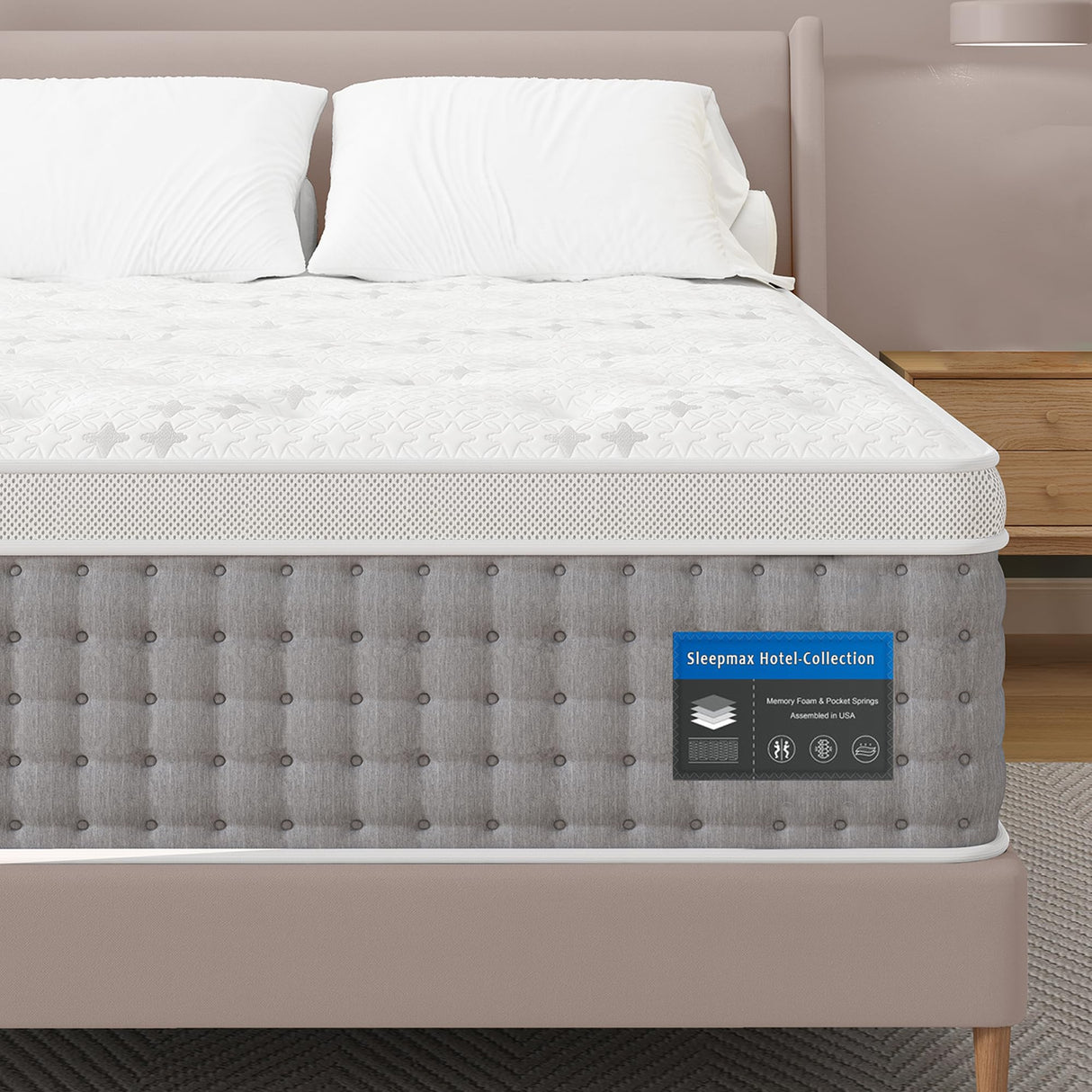Sleepmax Queen Mattress 14 Inch - Hotel-Collection Hybrid Mattress Pain Relief - Deep Sleep Mattress Extra Lumbar & Hip Support - 365-Night Trial, Fiberglass-Free Bed in a Box, CertiPUR-US Certified Sleepmax