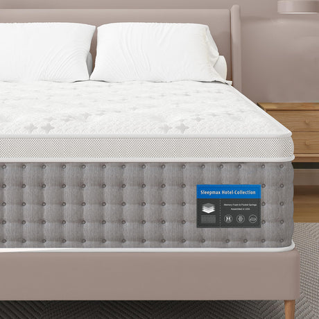 Sleepmax Queen Mattress 14 Inch - Hotel-Collection Hybrid Mattress Pain Relief - Deep Sleep Mattress Extra Lumbar & Hip Support - 365-Night Trial, Fiberglass-Free Bed in a Box, CertiPUR-US Certified Sleepmax