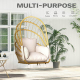 DWVO Foldable Hanging Egg Chair with Cushion, Rattan Wicker Swing Chair Without Stand, 350lbs Capacity, Indoor Outdoor Basket Seat for Balcony, Bedroom, Porch, Garden (Beige) DWVO