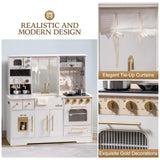 ROBUD Play Kitchen for Kids, Wooden Play Kitchen Set with Plenty of Realistic Play Features, Toy Kitchen with Ice Maker, Coffee Machine, Oven, Cabinet, Microwave, Utensils, Gift for Ages 3+, White ROBUD