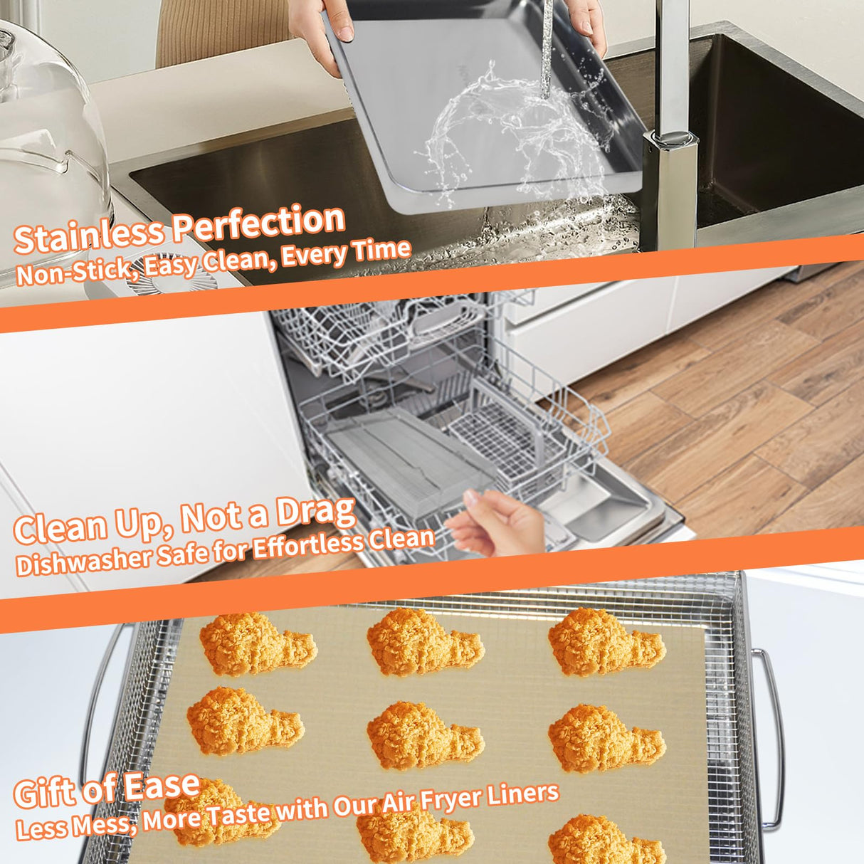 Air Fryer Basket for Oven Bacon Rack Baking Sheet Stainless Steel Basket Convection Oven Tray Dishwasher Large 16.5"x12.5" Bbq Brush Bakeware Pan Wire Rack Cookie Cooling Rack Novaspark