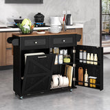 Giantex Kitchen Island Cart with Hidden Tilt Out Trash Can Cabinet, Drop Leaf, 2 Drawers, Towel Rack, Rolling Mobile Breakfast Bar Table, Wood Kitchen Storage Cart on Wheels (Black & Natural) Giantex