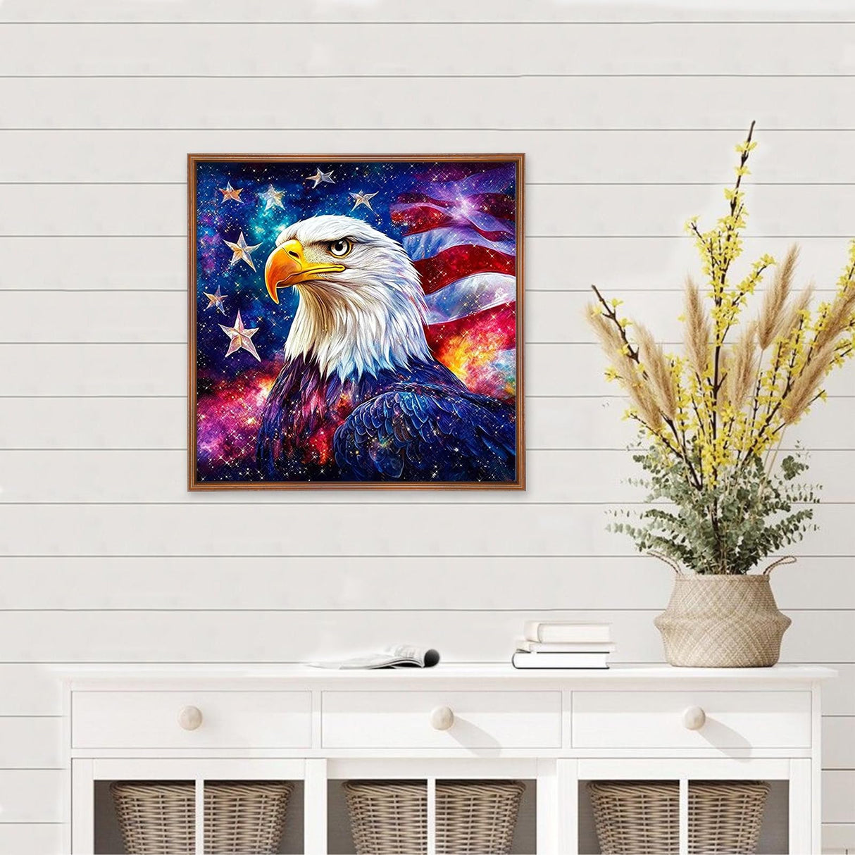 MEIYUDA Independence Day Eagle Diamond Painting Kits, DIY 4th of July Round Diamond Art Kits for Adults, American Flag Full Drill Diamonds Painting Gem Art for Home Wall Decor 12x12in MEIYUDA