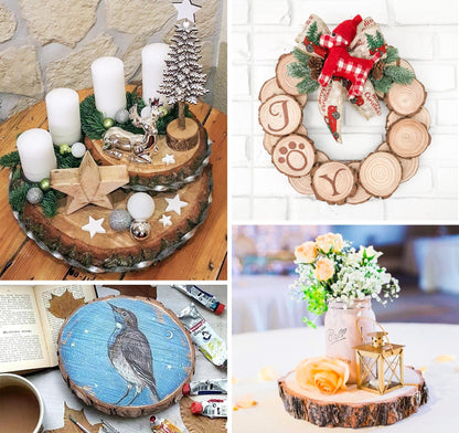 ilauke Wood Slices for Centerpieces, 6Pcs Large Unfinished Wood Slices 7-8 Inches Round Wooden Circle with Tree Bark, Wooden Discs for DIY Painting Crafts, Weddings Centerpieces Decor