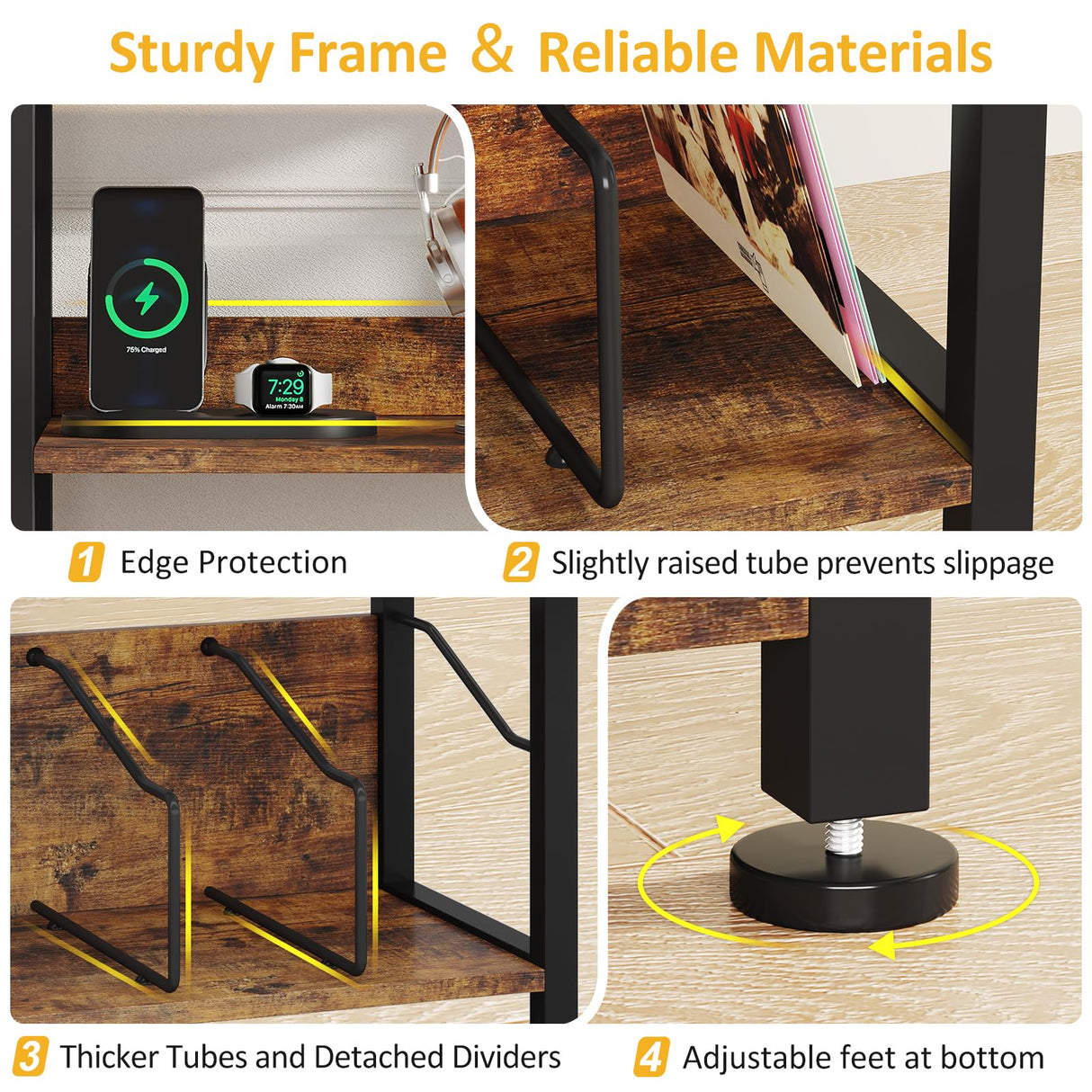 Hosfais 3-Tier Record Player Stand - Retro Vinyl Record Storage End Table Records for Living Room Bedroom (Rustic Brown) Hosfais