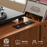 DIYART 3 Tier Large Record Player Stand with Power Outlet, Vinyl Record Storage Table holds Up to 500 Albums, Mid-Century Turntable Stand, Brown DIYART