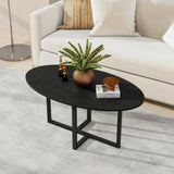 VERFARM Oval Coffee Table for Living Room, Center Table Tea Table with Metal Frame for Living Room Home Office, Small Space, Easy Assembly, Black VERFARM