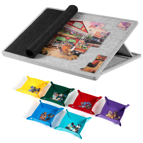 Lavievert 1000 Piece Tilting Puzzle Board with 6 Colored Sorting Trays & Cover, Lightweight Felt Puzzle Mat with 3 Angle Adjustable Stand, Portable Jigsaw Puzzle Table with Non-Slip Surface for Adults LAVIEVERT
