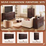 WLIVE Farmhouse 6 Drawer Dresser for Bedroom, 53.07'' Wide Wood Dresser, Storage Dresser Organizer with Double Rustic Handle, TV Stand for 60 inch TV, Chest of Drawers for Living Room, Hallway, Brown WLIVE
