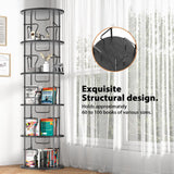 VYRIVA 5 Tier Rotating Bookshelf Tower, 360° Display Round Bookcase, Floor Standing Corner Revolving Bookshelf Organizer Storage Rack for Home Study Office, Small Spaces VYRIVA