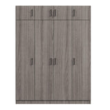 Merax 4 Doors Storage Wardrobe with Hanging Rail, Large Wardrobe Closet with 1 Drawer, Wooden Wardrobe Closet Organizer with Top Cabinet for Bedroom, Laundry Room, Gray Merax