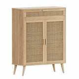 Rovaurx Accent Floor Storage Cabinet with Rattan Doors, Bathroom Cabinet with Large Drawer, Freestanding Storage Cabinet Organizer, Natural BMGZ107M Rovaurx