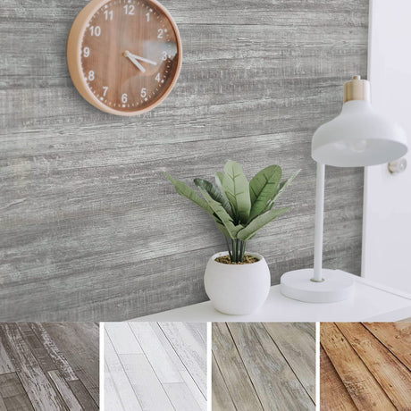 Urban Decor Vinyl Wall Panels with Vintage Farmhouse Wood Pattern, Easy Peel and Stick self Adhesive Tiles for Kitchen Island Bedroom Doorways Backsplash Planks (Light Grey) Urban Decor MagicWood
