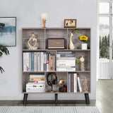 LEYAOYAO 8 Cube Bookshelf,3 Tier Bookcase with Legs,Modern Grey Mid-Century Bookshelves,Large Farmhouse Open Storage Organizer Shelf, Retro Wooden Display Book Case for Bedroom,Living Room,Office LEYAOYAO