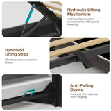 Rolanstar Bed Frame Queen Size with Lift Up Storage, Charging Station & LED Lights, Upholstered Storage Headboard, Heavy Duty Wooden Slats, No Box Spring Needed, Noise Free, Easy Assembly, Black Rolanstar