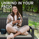 EconoHome 2 Seat Outdoor Storage Bench with Rain Cover - 60 Gallon Capacity - Weatherproof Resin Bench for Patio, Porch, Garden, Yard, Pool Area - Furniture for Pool Accessories, Gardening Tools EconoHome