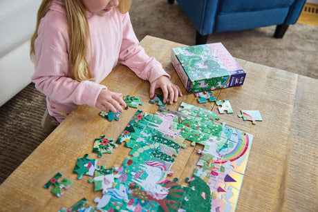 Crocodile Creek 60-Piece Holographic Foil Floor Puzzle for Kids Ages 4-8 and Up - Heavy-Duty Box for Storage - Sparkling Unicorn - 14” x 19” Finished Crocodile Creek