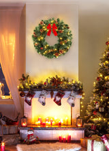 24 Inch Pre-Lit Handcrafted Christmas Wreath, IP44 Battery Operated 50 LED Christmas Wreaths, Decor with Pinecones Pine Needles Branches Red Berry Mini Bow, X-Mas Collection for Front Door Wall Window Brightown