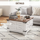 HOMCOM Farmhouse Coffee Table with Storage, Center Table with Hinged Lift Top and Hidden Space, Square Coffee Table for Living Room, White HOMCOM