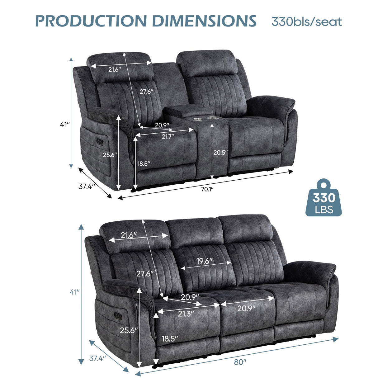 Consofa Zero Gravity Reclining Sofa Set, Power Recliner Living Room Set with Adjustable Headrest, Power Reclining Sofa and Loveseat Set with USB Port/Console/Cup Holders for Living Room(Grey) Consofa
