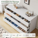 Jocoevol Modern White 9 Drawer Dresser for Bedroom, Simply Chest of Drawers, Wood Storage Dresser with Deep Drawers for Living Room Hallway Entryway, White Jocoevol