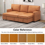 EBELLO Convertible Sleeper Sofa 3 in 1, Faux Leather Modern L-Shaped Couches for Living Room, Pull Out Sectional Futon Sofa Bed with Storage Space, USB Ports and Cup Holders for Bedroom, Brown EBELLO