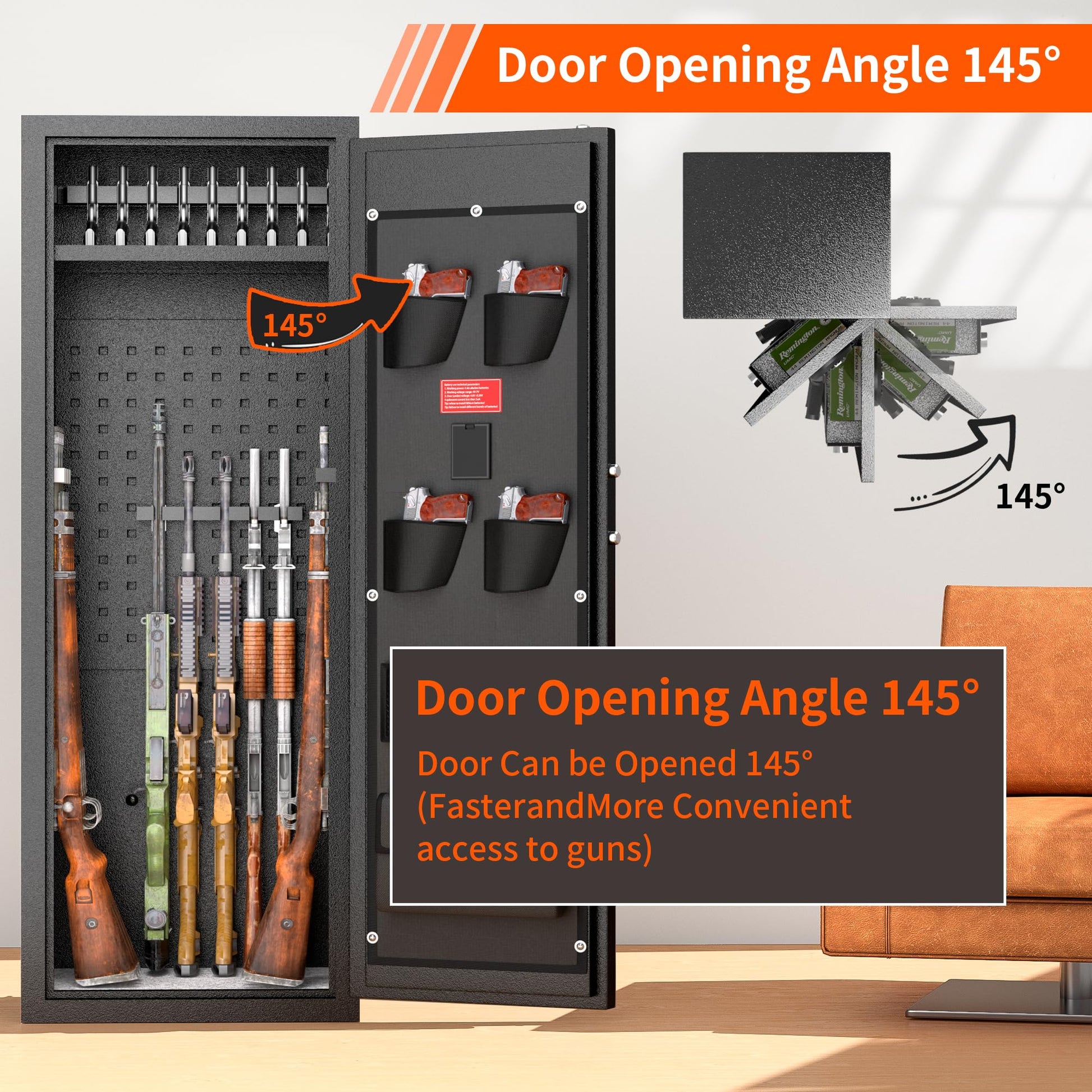 INTERGREAT [2024 New 10-12 Rifle Gun Safe, Gun Safes for Home Rifle and Pistols, Gun Cabinet for Rifles and Shotguns with Gun Rack and Removable Shelf, Large Gun Safe, Flaged Design, Pocket - WoodArtSupply