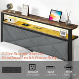 ChicZhiNest Full Bed Frame with Charging Station, LED Lights, Heavy Duty Metal Slats, Headboard with Upholstered Back and Storage Shelves, No Box Spring, Noise-Free, Easy Assembly, Dark Gray ChicZhiNest