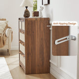 RUSTYER Mid Century Modern Dresser for Bedroom with 4 Drawers, 35" Tall Chest of Drawers with Natural Linen, Curved Wood Dresser Closet Clothes Storage Organizer for Living Room, Hallway((Walnut) RUSTYER