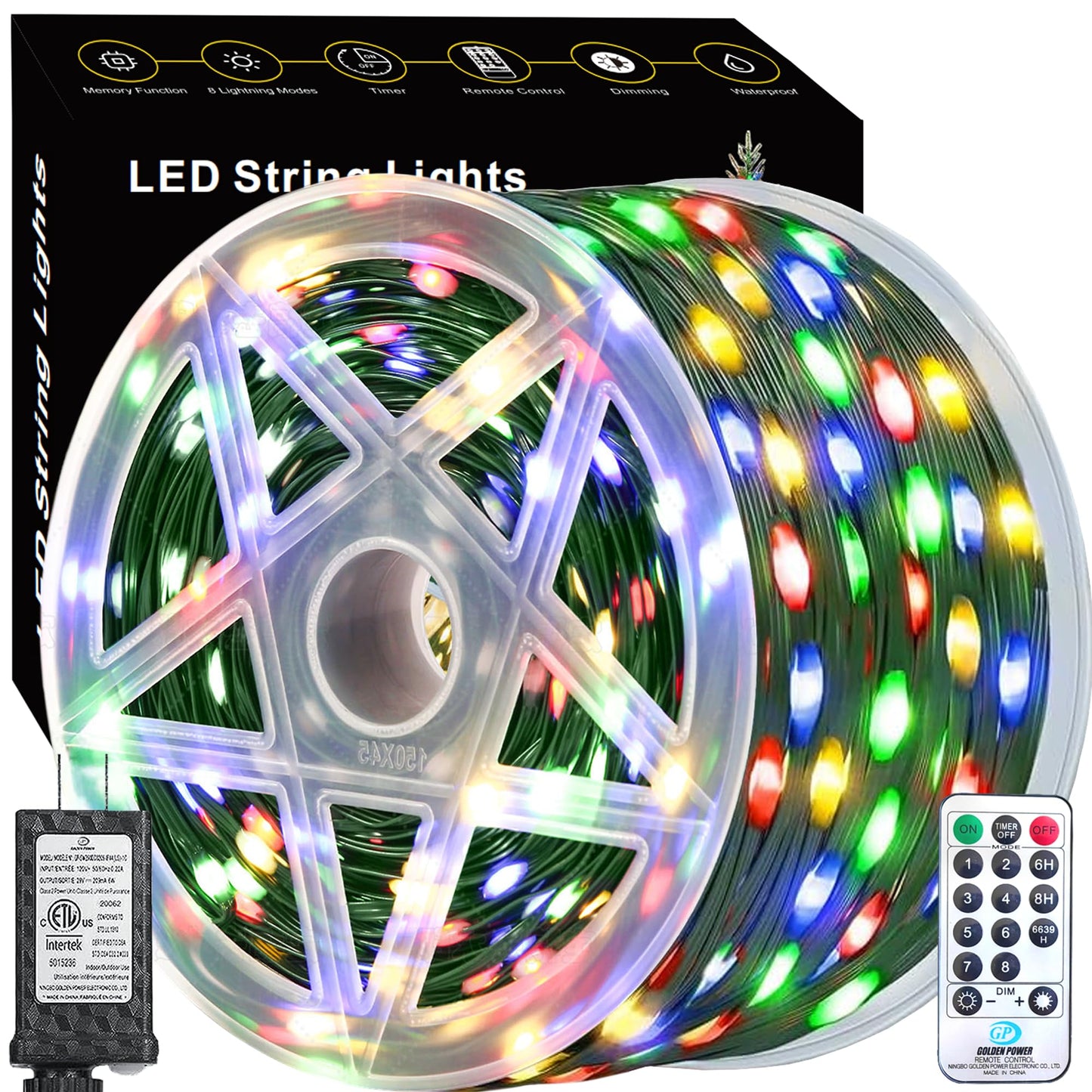 Voolex Christmas String Lights 1000LED 328FT, String Lights Outdoor Waterproof Christmas Lights with Remote, 8 Modes Twinkle Lights Plug in for Tree Wedding Christmas (Multicolored)