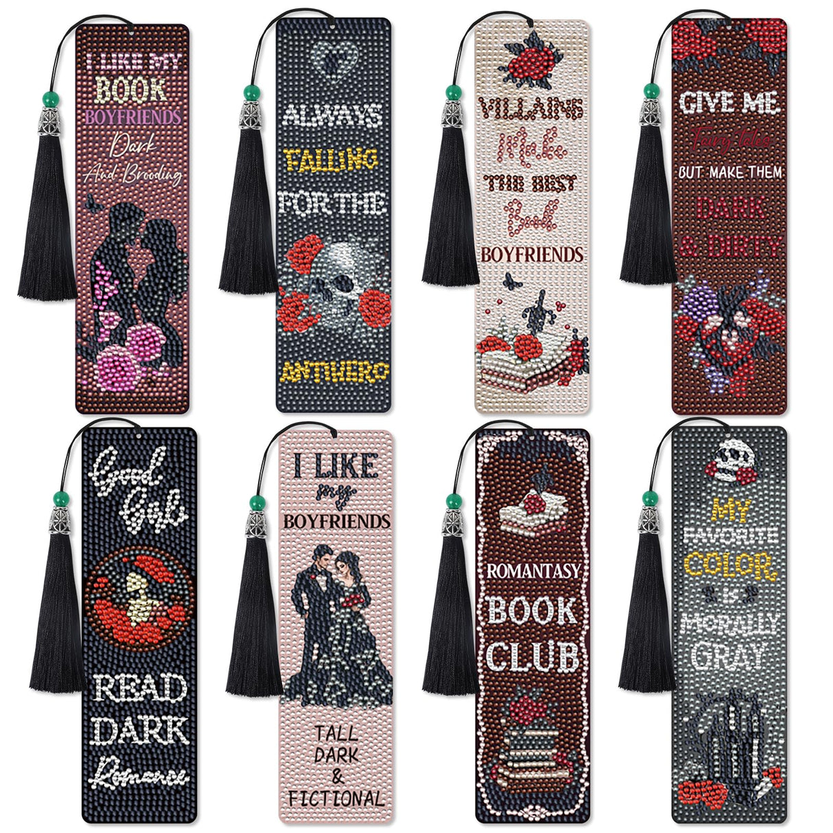 Sitsink Gothic Diamond Art Bookmarks - 8 Pcs Dark Romance Diamond Painting Bookmarks Horror Halloween Christmas Gifts for Women DIY Gem Art Rhinestone Crafts Kit for Women Sitsink