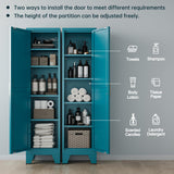Washsemba 67''Farmhouse Metal Storage Cabinet with Barn Doors,Steel File Cabinet for Home Office,Kitchen Pantry 4 Adjustable Shelves,Freestanding Cupboard for Kitchen,HomeOffice (Peacock Blue) Washsemba