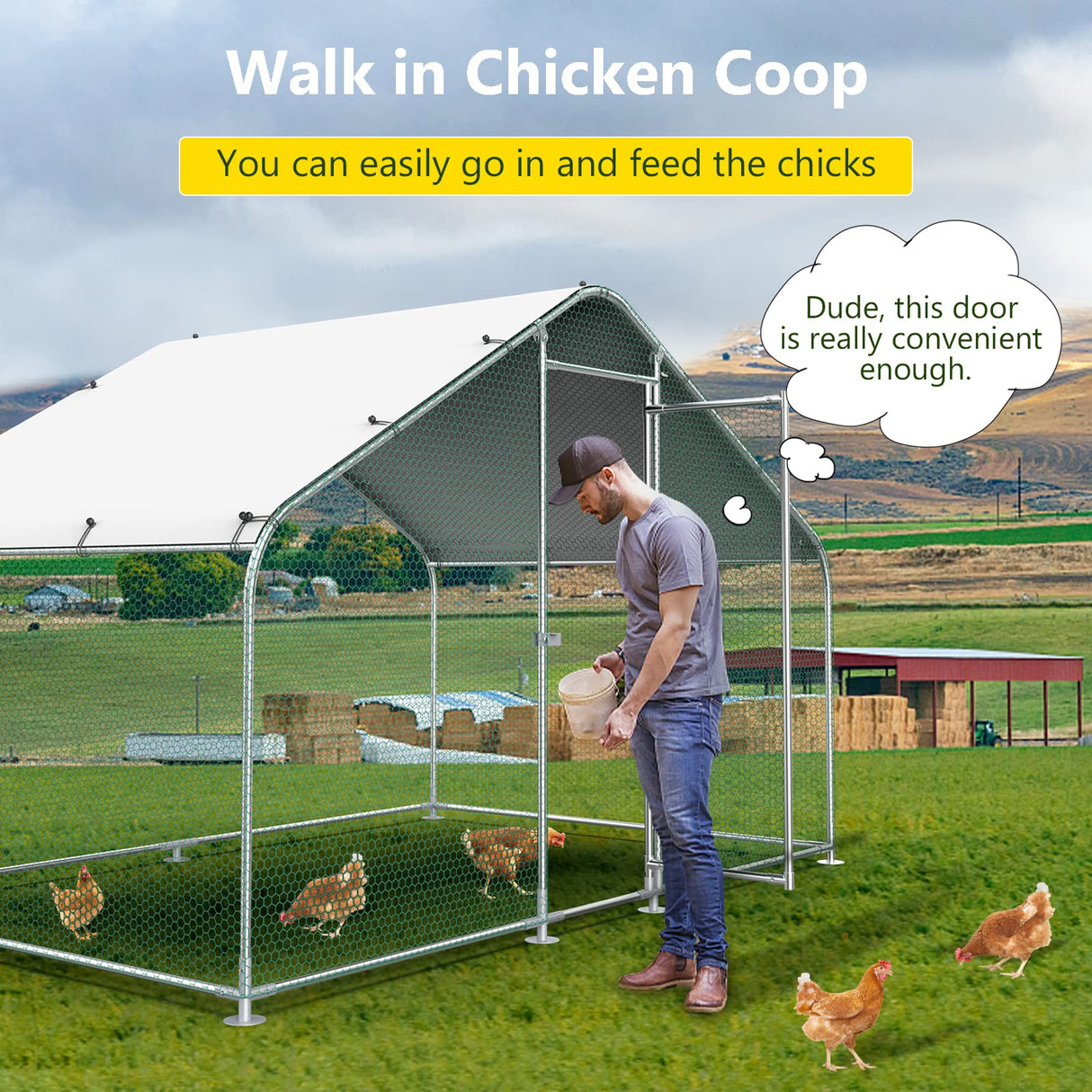Lyromix 10x6.6FT Large Metal Chicken Run with Roof, Walk-in Poultry Cage Chicken Coop Runs House for Yard with Waterproof Cover, Ducks Rabbits Habitat Cage Spire Shaped Coop Lyromix
