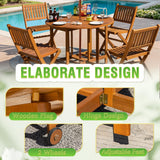 Greesum 5 Piece Patio Dining Set Outdoor Acacia Wood Furniture All-Weather Folding Round Table and Chairs for Backyard, Balcony, Porch, Deck, Garden, Light Brown Greesum