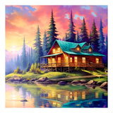 SJUTOUCI Diamond Painting Kits for Adults, Landscape Diamond Art Kits for Beginners, 5D DIY Full Drill Gem Craft Art for Home Decor 12x12 inch, Cabin by The Lake SJUTOUCI