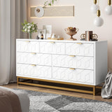 Dresser for Bedroom, 53.5" Wide Dresser Organizer, 7 Drawer with Golden Metal Handle and Legs, Modern Chest of Drawers for Closet, Hallway, Living Room, Entryway, White GAOMON