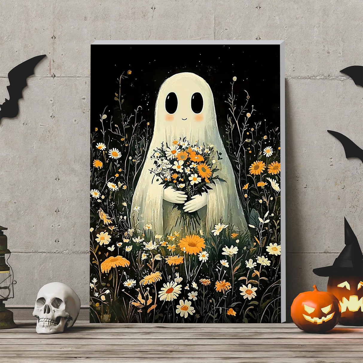 DOMROM Framed Paint by Numbers Kit for Adults Beginners with Wooden Easel, Halloween Ghost Paint by Number Kit on Canvas, DIY Oil Painting Kits for Home Wall Decor Gift 8x12in DOMROM