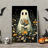 DOMROM Framed Paint by Numbers Kit for Adults Beginners with Wooden Easel, Halloween Ghost Paint by Number Kit on Canvas, DIY Oil Painting Kits for Home Wall Decor Gift 8x12in DOMROM