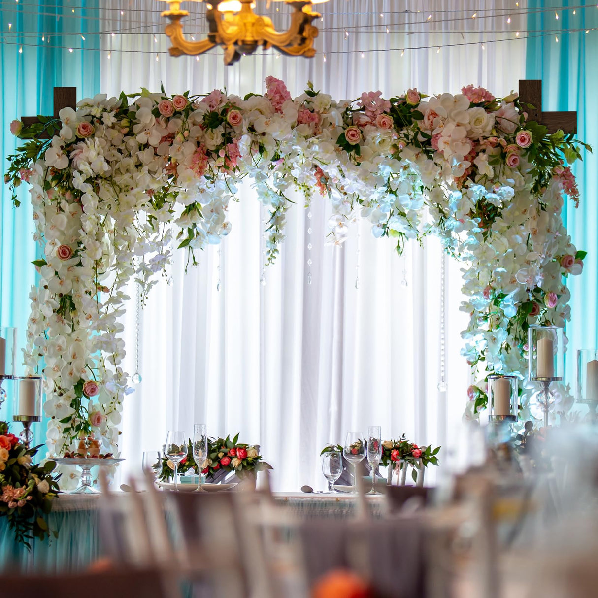 Babenest 7.38FT Wooden Wedding Arch, Square Wood Backdrop Arbor Stand, Indoor Outdoor Wedding Arbor for Rustic Ceremony Birthday Party Bridal Baby Shower Banquet Proposal Scene Garden Decoration Babenest
