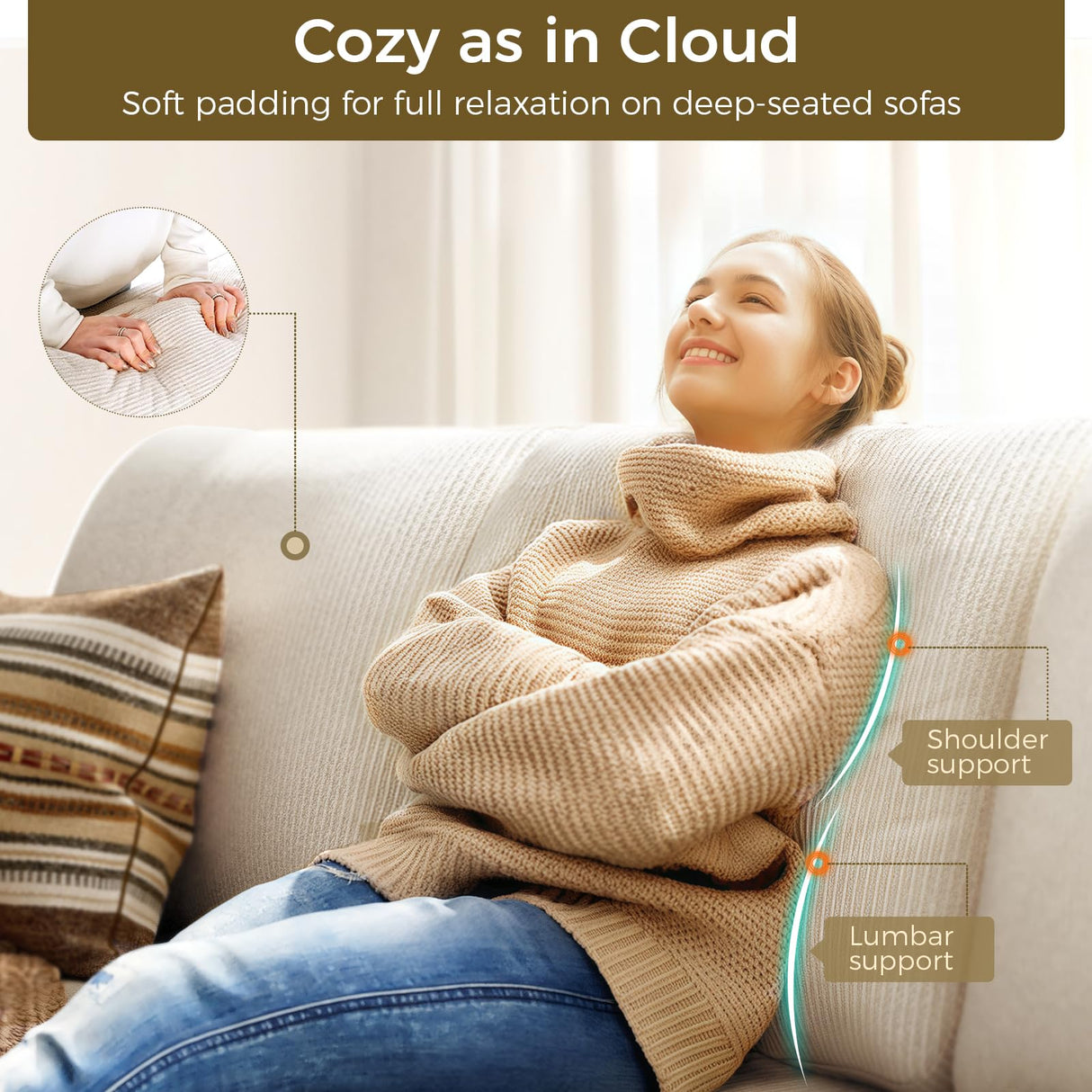 KKL 89 Inches Loveseat Sofa, Comfy Cloud Couch with Deep Seats, 3 Seater Couches for Living Room, Chenille Fabric, Wood Frame, Easy Assembly, Beige KKL