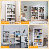 RGGCABINET Metal Bookshelf, 5-Tier Bookcase with Adjustable Storage Shelves, White Book Shelf with Book Stopper, Modern Bookshelf for Living Room, Library, Home, Office RGGCABINET