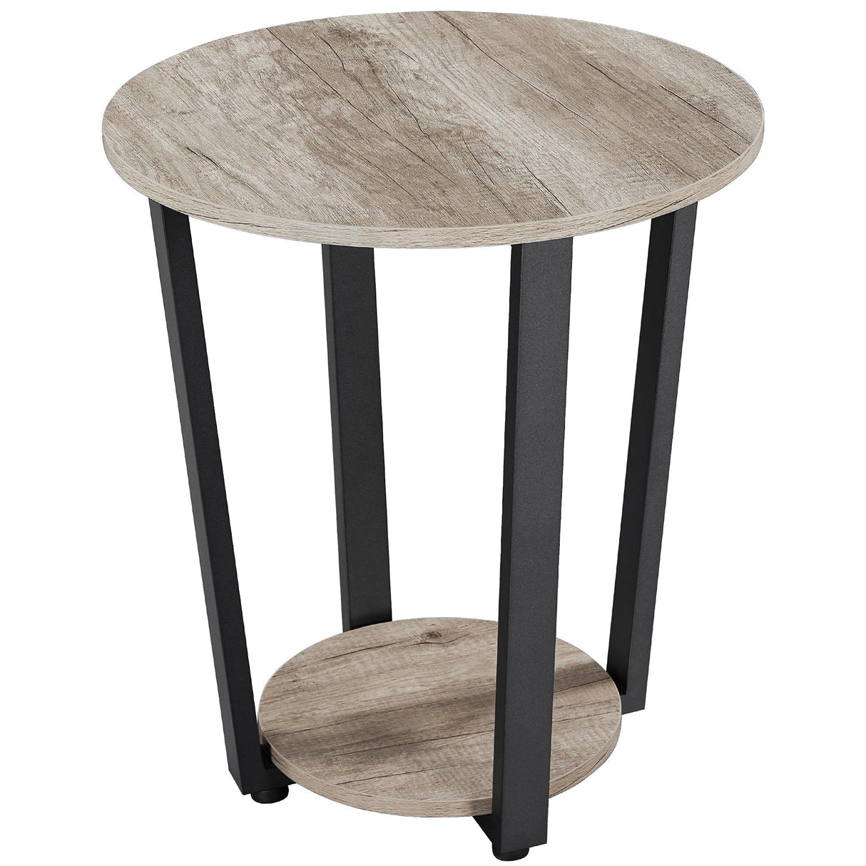 Yaheetech Farmhouse Round End Table with Storage Shelf, 2 Tier Side Table with Metal Frame and Sturdy Wood, Sofa Side Table for Living Room Small Spaces, Easy Assembly, Gray Yaheetech