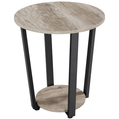 Yaheetech Farmhouse Round End Table with Storage Shelf, 2 Tier Side Table with Metal Frame and Sturdy Wood, Sofa Side Table for Living Room Small Spaces, Easy Assembly, Gray - WoodArtSupply