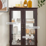 44"H Lighted Glass Display Cabinet with Glass Doors, Wooden Curio Cabinet with 3 Adjustable Shelves, Mirrored Back Panel, Arched China Cabinet for Living Room, Light Bulb Included (Dark Cherry) Eyisean